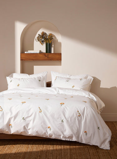 Embroidered flora duvet cover set